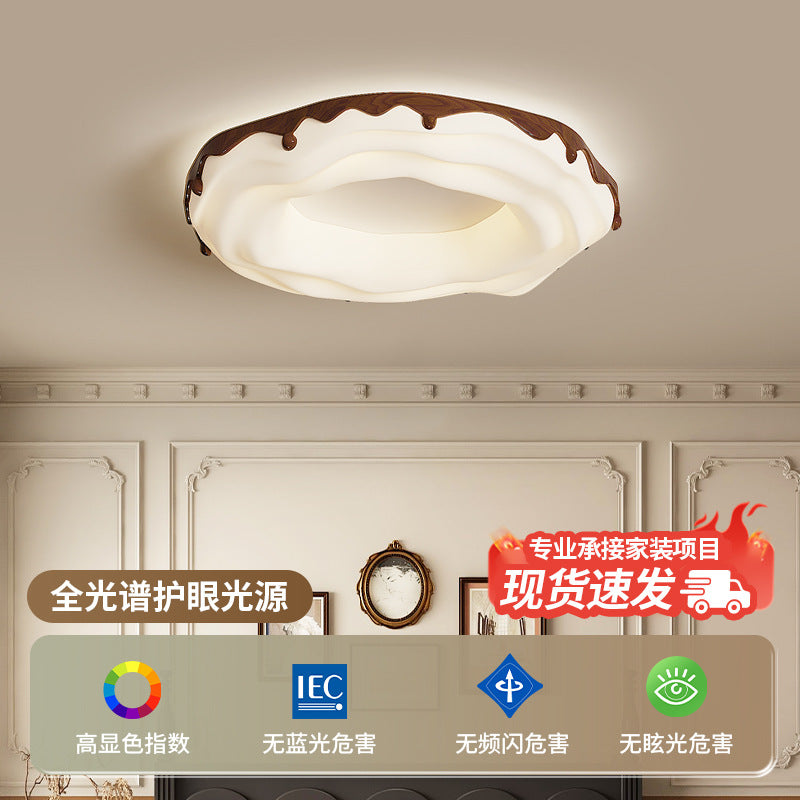 Medieval style walnut pattern retro master bedroom ceiling light creative cookie donut eye protection book room lighting decoration