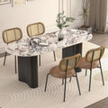 French cream oval dining table with marble top and full baseboard - vintage, high-end, compact, modern, and light luxury dining table for home use