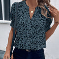 women's  v-neck floral print shirred short sleeve chiffon shirt - bohemian style, relaxed fit