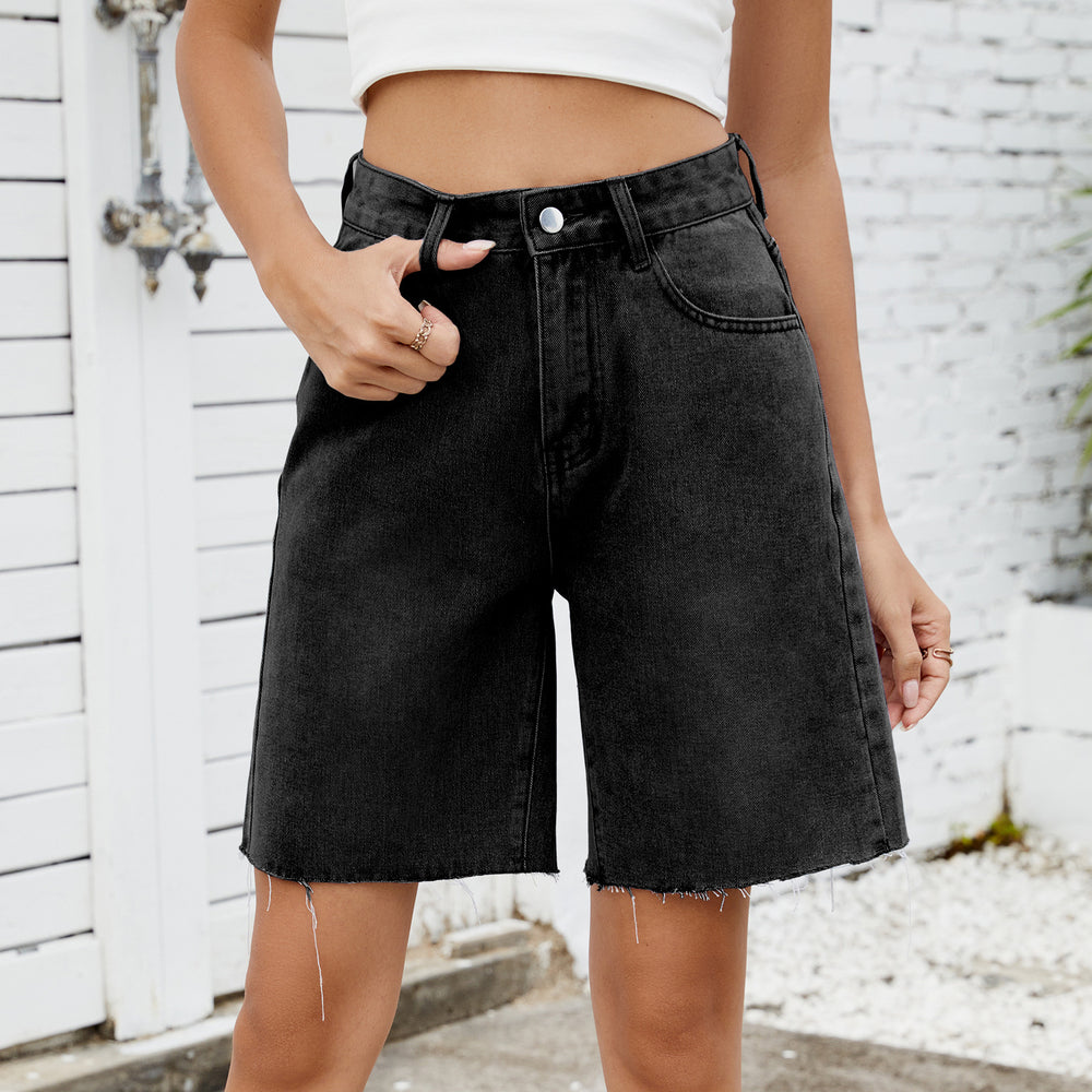 Fashion cross-border foreign trade summer new  independent station washed straight-leg casual hemmed denim shorts women's fashion