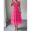 fashion  summer new arrival flying sleeve ruched ruffles vacation elegant mesh dress