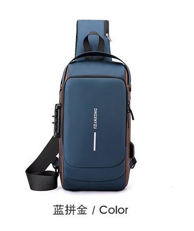 Breast bag, men's new trendy messenger bag, water-proof Oxford cloth shoulder bag, combination lock, sports and leisure backpack.