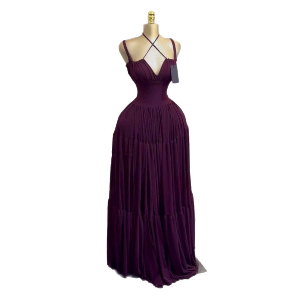 European and american cross-border women's fashion:  summer new arrivals - sexy and elegant ruched beach vacation style long slip dress
