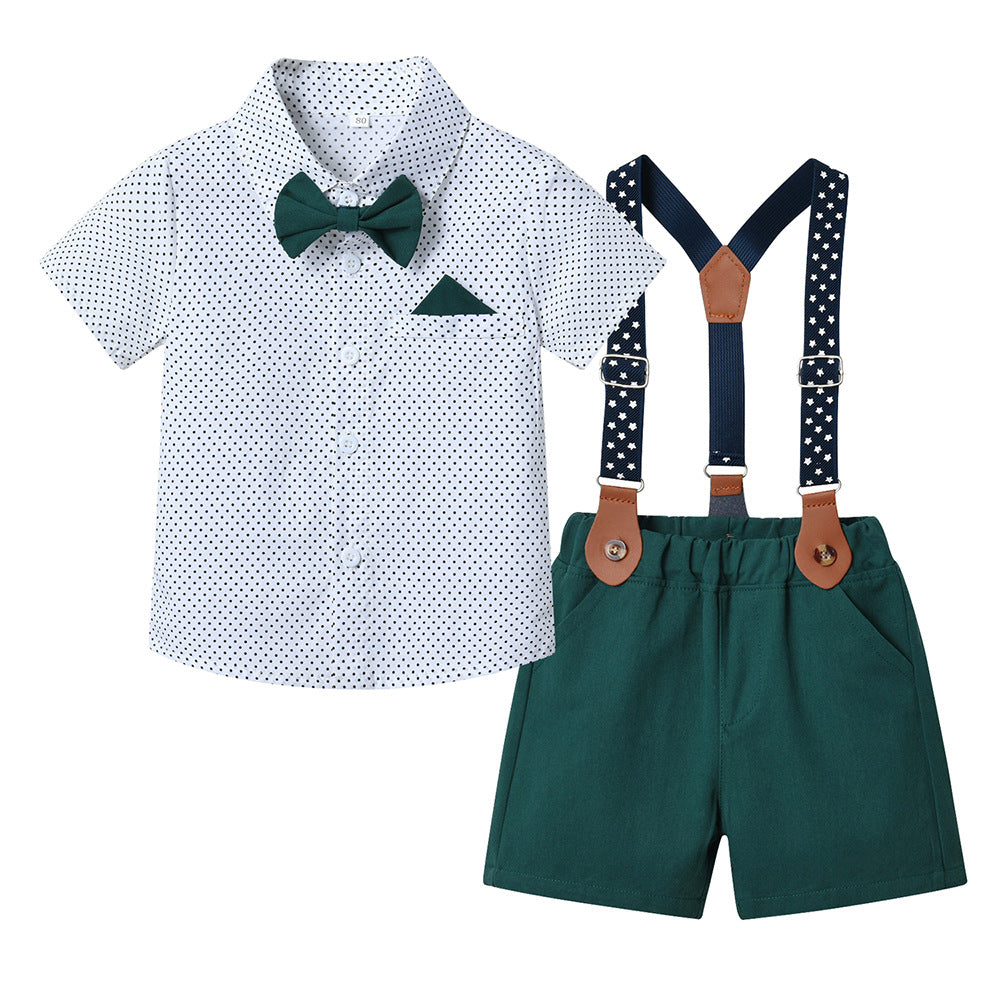 Boys' summer short-sleeve outfit: new summer gentleman's style, stylish baby trendy clothes, children's plaid shirt set