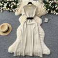Frenchretropolo collar short-sleeved button cardiganknittingdress women's waist slimming look inner sweater skirt long skirt