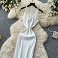 Korean style sleeveless white a-line dress for women - summer lace see-through high waist slimming slit maxi dress
