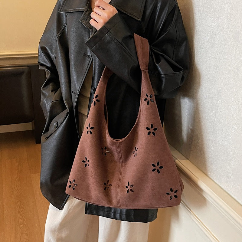 new arrivalcut out frosted bag women's niche style design casual shoulder bag retro large capacity tote bag for women
