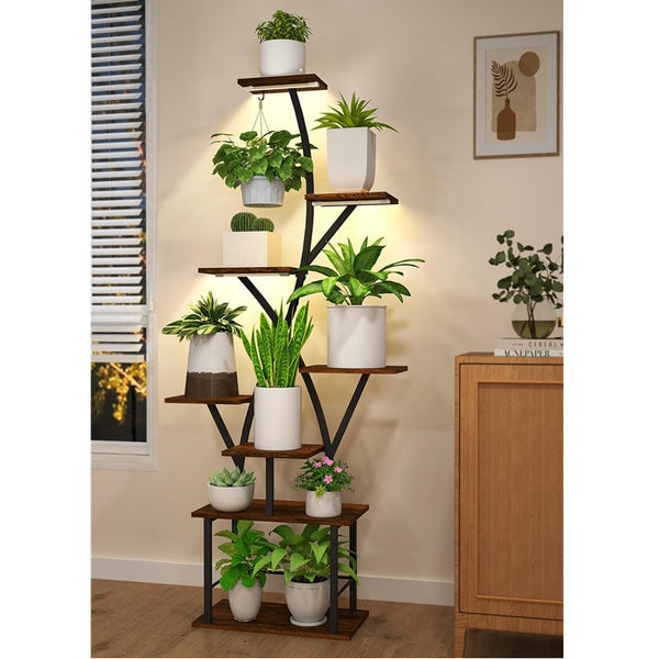 Cross-border hot-selling wholesale with plant lamp flower stand, living room balcony wrought iron flower pot stand, floor-to-ceiling wrought iron flower stand