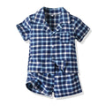 Boys' spring/autumn lightweight cotton short-sleeve cardigan plaid pajama set - kids' loungewear