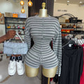 European and american cross-border women's clothing  summer new casual striped crew neck slim fit cardigan high waist shorts fashion set