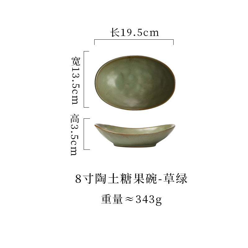 japanese ceramic plate, high-end candy bowl, fruit salad bowl, fish plate, stoneware tableware, oval plate, household dish plate