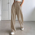 2025 european and american cross-border amazon new striped wide-leg pants drawstring pocket casual trousers straight-leg women's pants