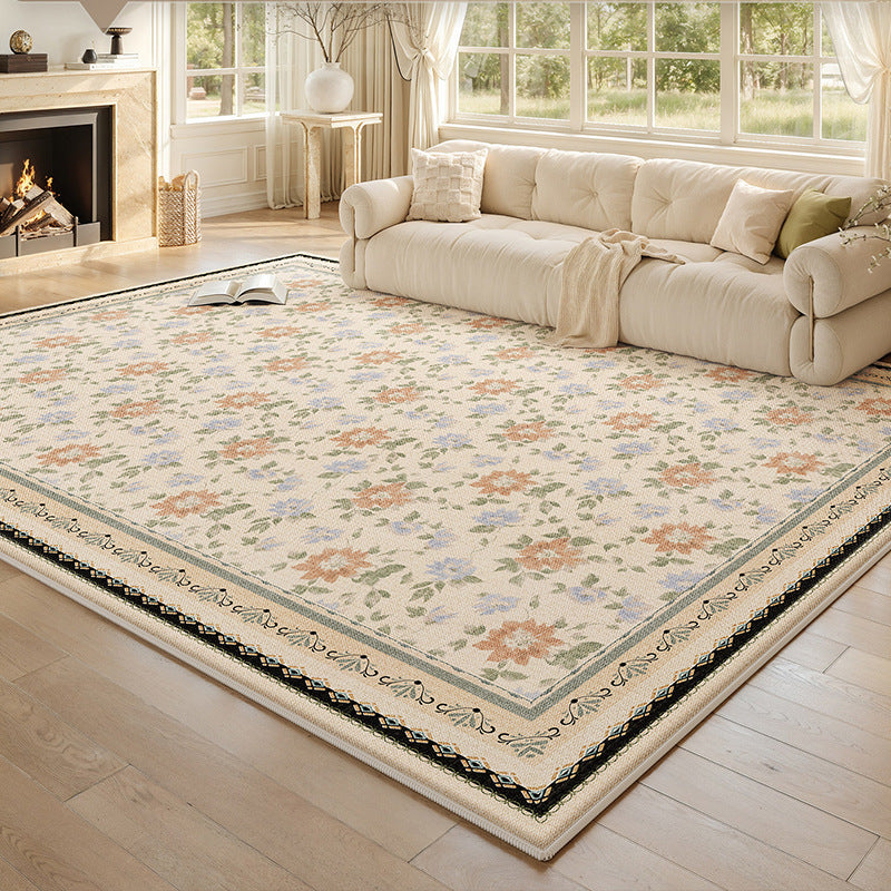 French-style rug for living room, bedroom, bedside, coffee table, sofa - soundproof, vintage, non-slip, summer cooling ice silk mat