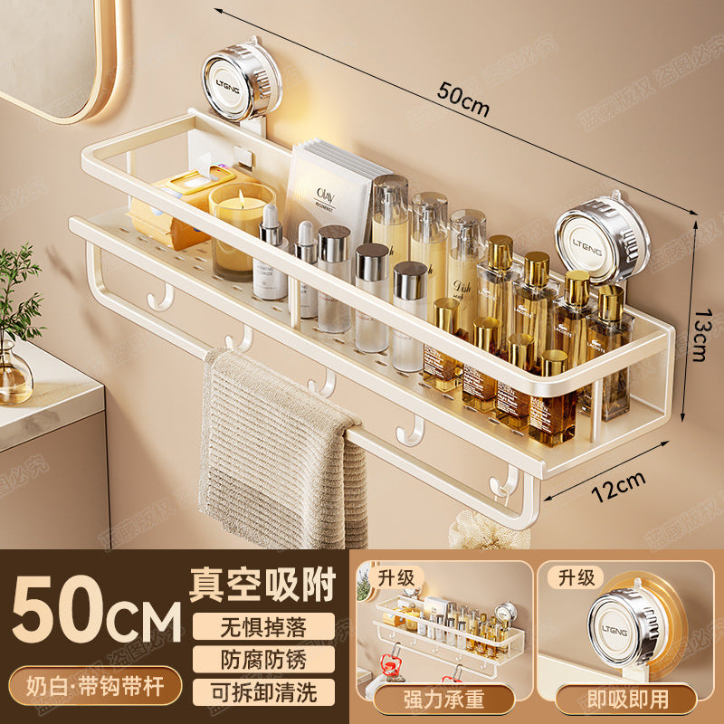 Space aluminum bathroom suction cup rack, wall-mounted non-punching bathroom towel rack, washstand, multi-functional storage