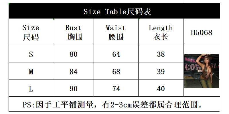 Cross-border European and American style women's clothing new sexy Spice Girls low-cut cardigan solid color neck strap pu leather small vest 5068