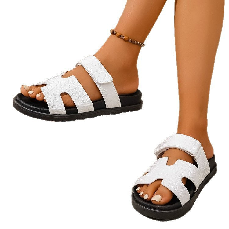 Ready-to-ship cross-border  summer new arrival women's platform thong sandals with hook-and-loop closure, european and american style solid color slippers