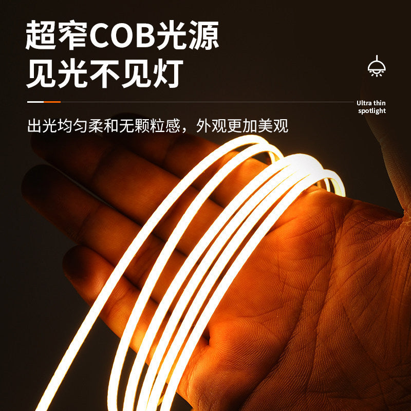 Cob led strip light, ultra-narrow 3mm, extra-thin 5mm, 12v high-brightness, 24v linear lighting, display cabinet aluminum channel, cabinet light strip