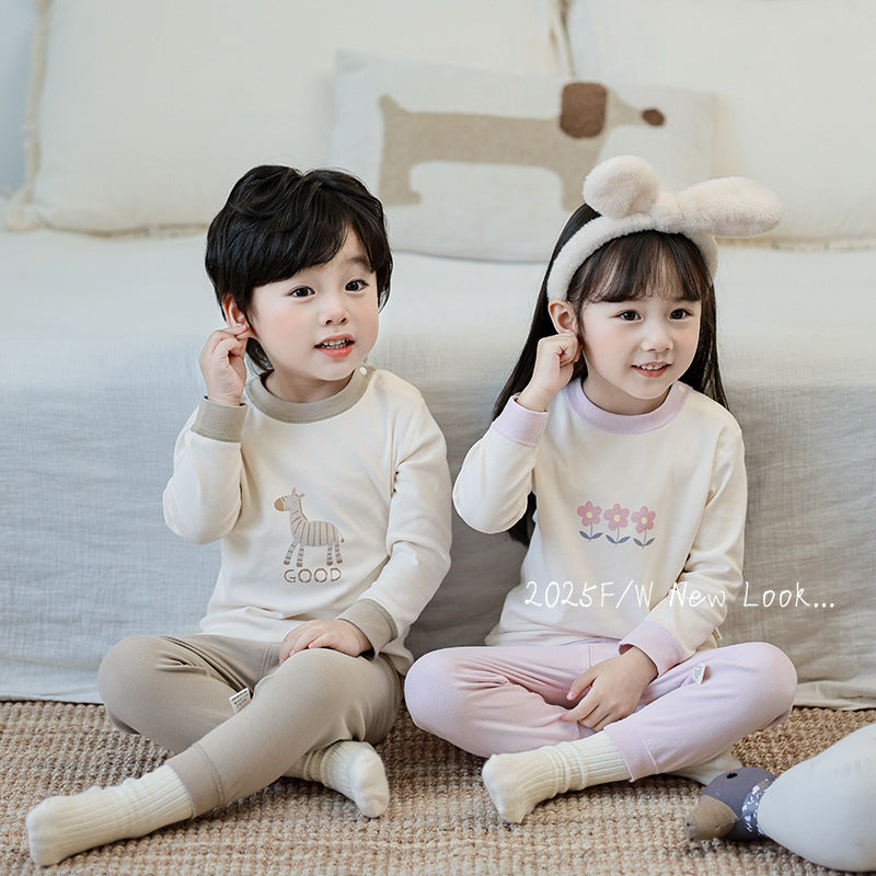 Baby long-sleeved underwear set, infant cotton pajamas, boys' and girls' pure cotton thermal underwear set for spring and autumn
