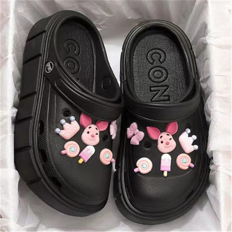 2024 new clogs: chunky platform, height increasing, non-slip, durable, beach-ready, cute cartoon, breathable, closed-toe sandals & slippers for women - summer collection