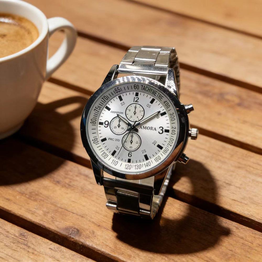 Trendy men's casual watches - set of stainless steel band wristwatches & bracelets - wholesale outdoor sports quartz watches