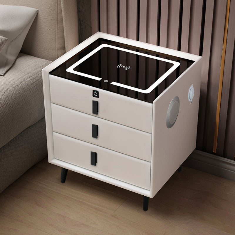Smart nightstand solid wood bedside table - modern style bedroom with wireless charging, multifunctional lighting, and wireless charging capability