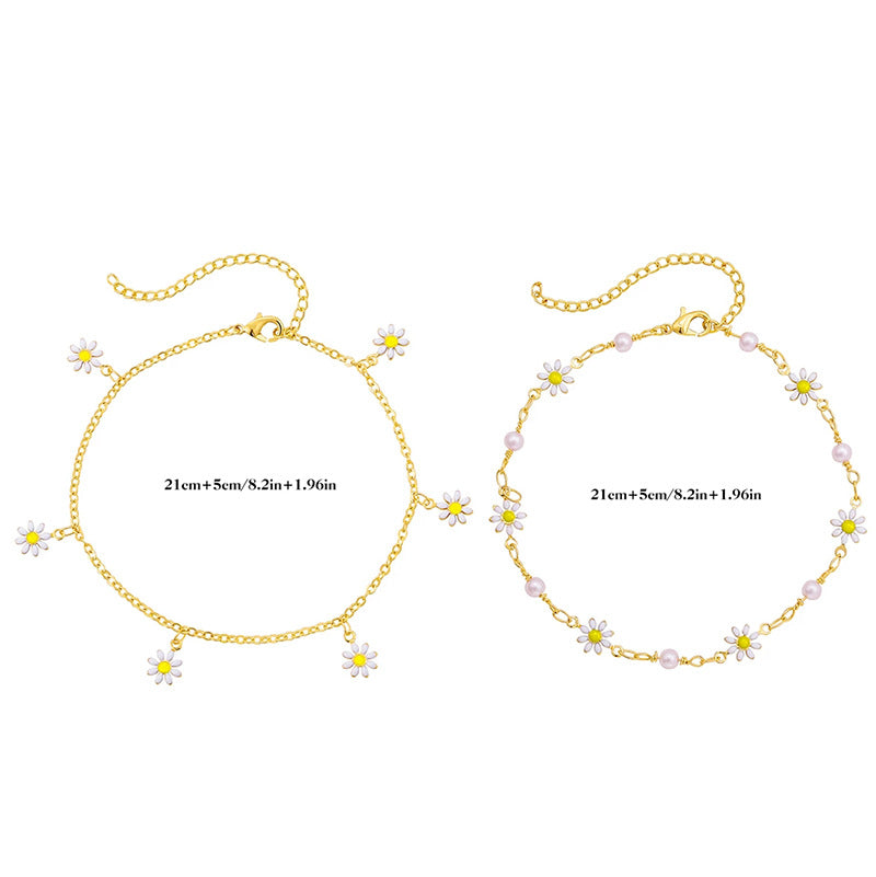 European and american cross-border new jewelry fashion daisy beach anklet handmade bohemian daisy pearl anklet for women