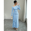 fashion  autumn new arrival elegance asymmetric slant neck waist ruffles long sleevesdress