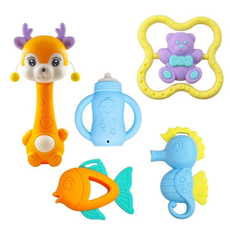 Cross-border export  baby can bite teething glue hand rattle newborn baby teething toy bell grinding stick