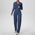 pure color brushed tight high-elastic vest wide-leg long three-piece set sports running fitness yoga suit