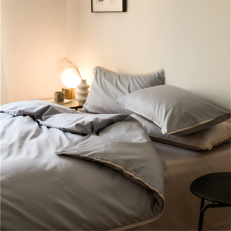 Solid color 100 beds four-piece set cotton pure cotton long-staple cotton four seasons simple light luxury quilt cover bed sheet hat wholesale
