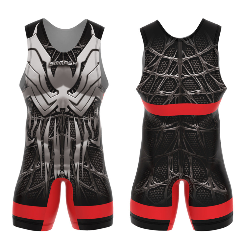Sublimation full body print men's one-piece wrestling suit custom match weightlifting suit men's and women's free wrestling one-piece vest