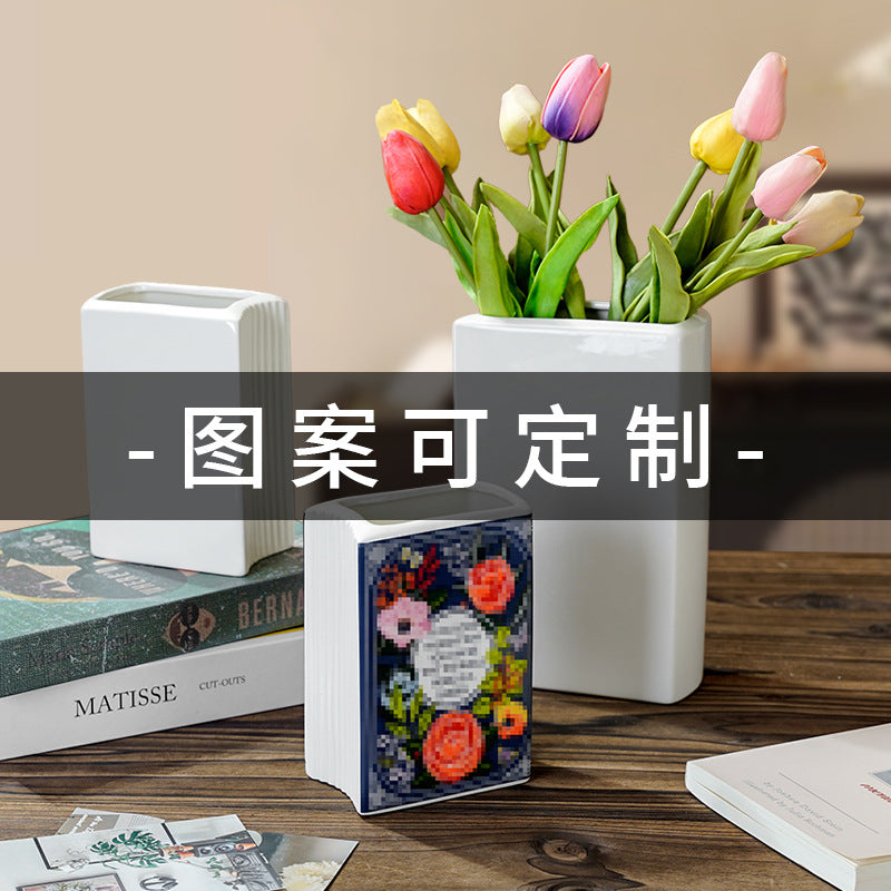 ceramic white ceramic book vase flower arrangement ornament book vase creative book-shaped decorative ceramic vase