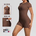 New arrival cross-border fashionpure color double-sided nylon brushed short-sleeved yoga suit sports running fitness two-piece set