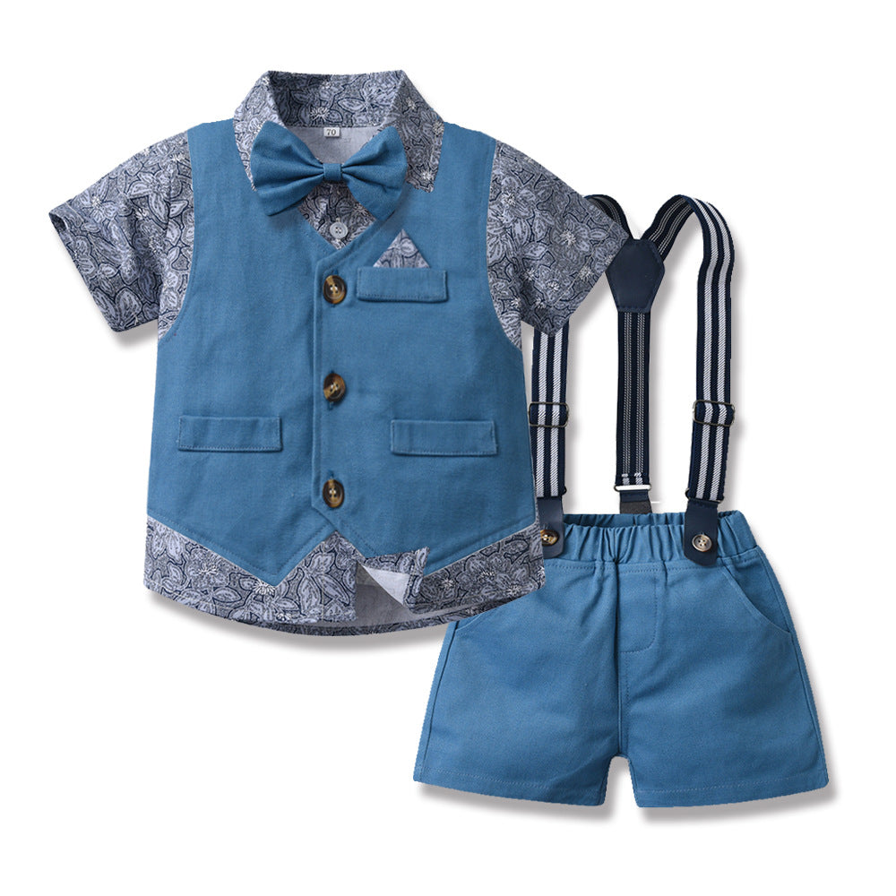 Export children's clothing boys suitnew arrival floral shirt vest overalls kids gentleman dress children's day costume