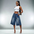 Fashion jeans women's diagonal button wide-leg cropped jeans cross-border hot girl washed pants foreign trade women's clothing