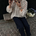 French retro polka dot chiffon blouse - semi-high neck, loose fit, oversized lantern sleeves, long sleeve top - stylish and versatile