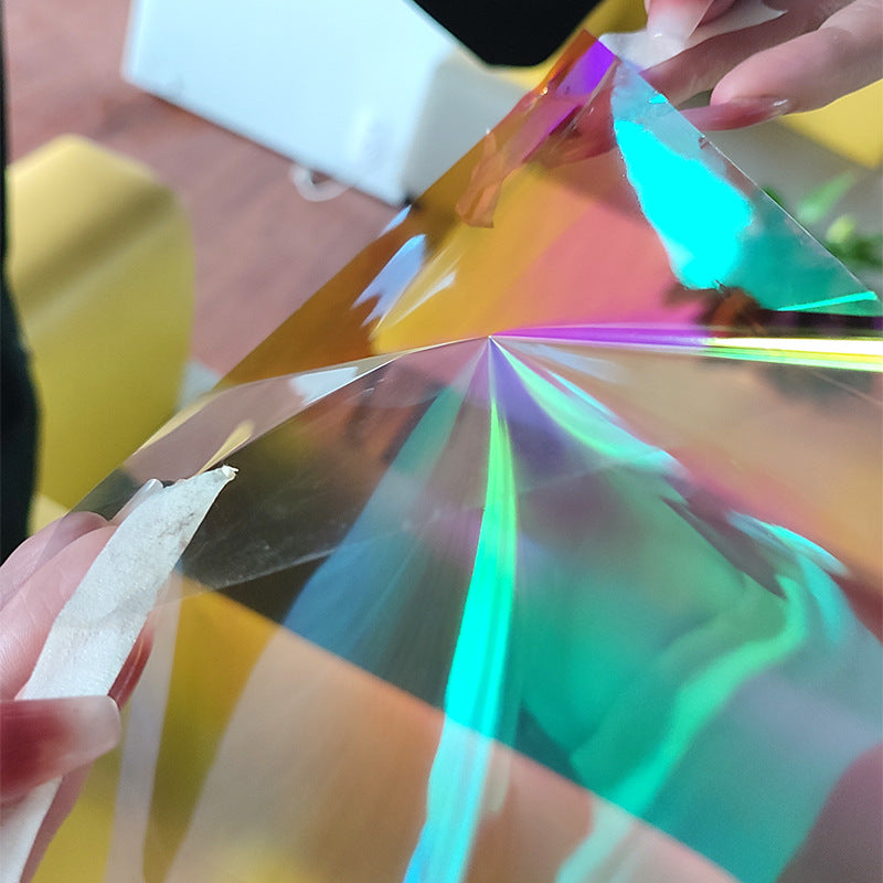 Colorful film Symphony laser decorative sticker rainbow colorful gradual change glass sticker self-adhesive thickened rainbow film with glue
