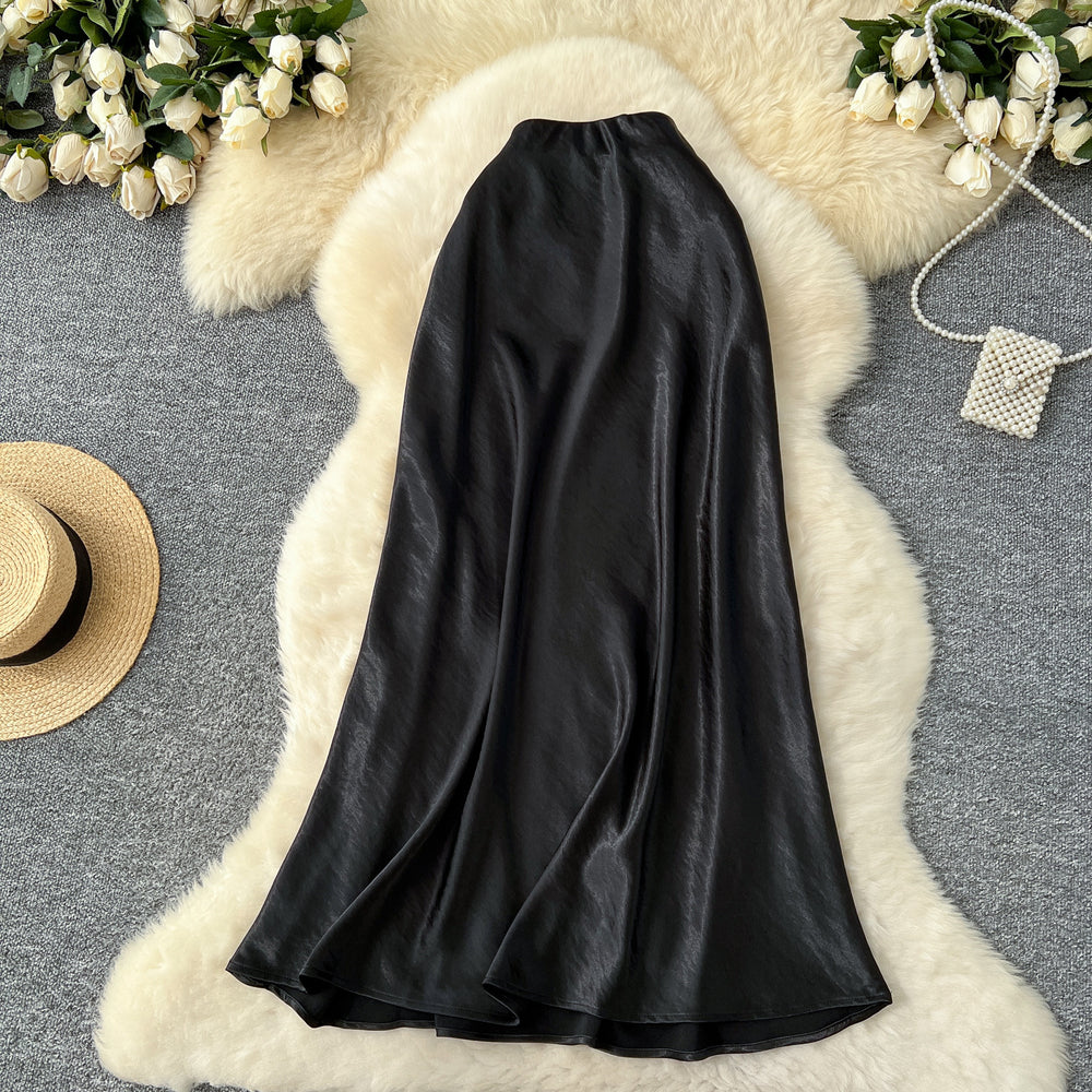Premium satin midi skirt - 2025 new collection: luxurious, high-waisted, slimming a-line bodycon fishtail skirt with a beautiful drape