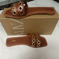 Za2024 spring/summer new women's flat sandals - buckle closure, breathable, round toe, metal buckle fashion flat sandals