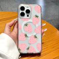 All-over strawberry bow iphone 17 case, high-clarity apple 16 magnetic shockproof transparent soft case for iphone 15
