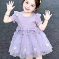 summer girls' pink slimming tulle dress - kids' summer fashion short-sleeve princess dress - sweet