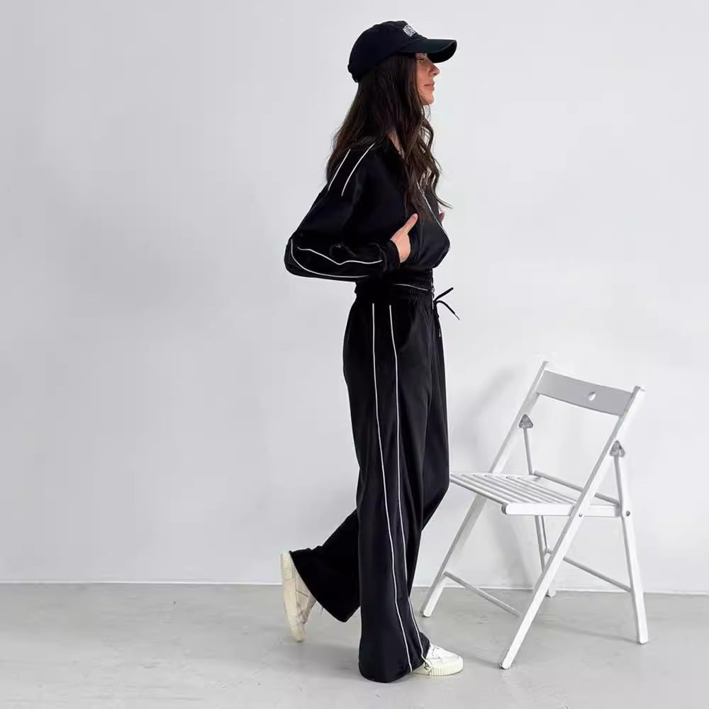 Europe and the United States new women's clothing solid color line long-sleeved lapel sports cardigan trousers suit fashion casual women