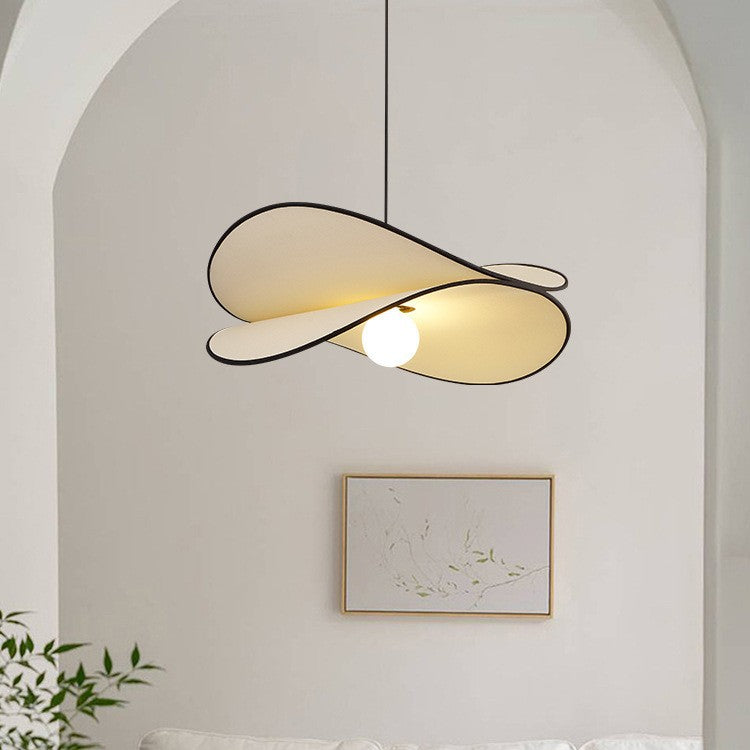 Wabi-sabi style special-shaped double-leaf fabric modern casual art streamer lotus leaf single-head chandelier restaurant bedroom b&b