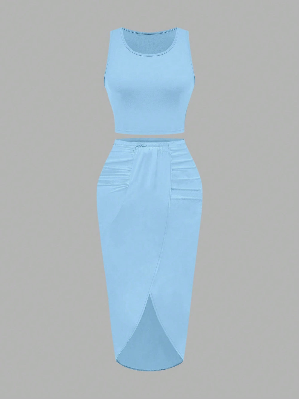 Amazon fashion cross-border women's sleeveless short tops + slit skirt two-piece suit