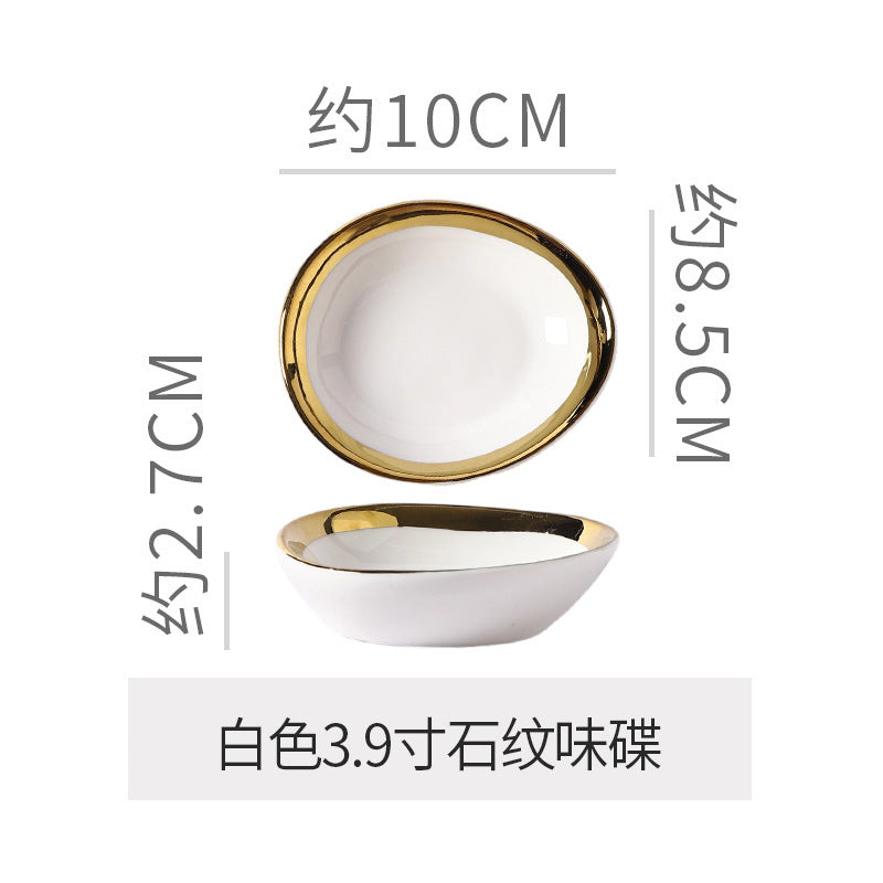 Retro special-shaped ceramic western food steak plate electroplated gold accessible luxury style western food salad bowl mug high-looking plate