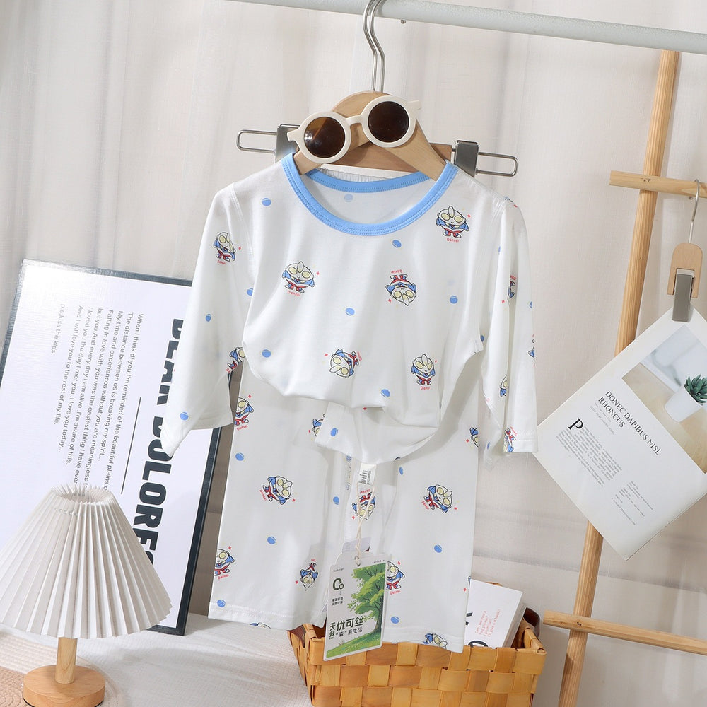 Kids' class a summer loungewear: boys' long-sleeve air conditioning pajamas, girls' modal sleepwear, cute baby clothes