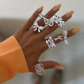 Wholesale 3d bow ring set - european & american cross-border, light luxury, niche design, geometric hollow-out, stackable knuckle rings