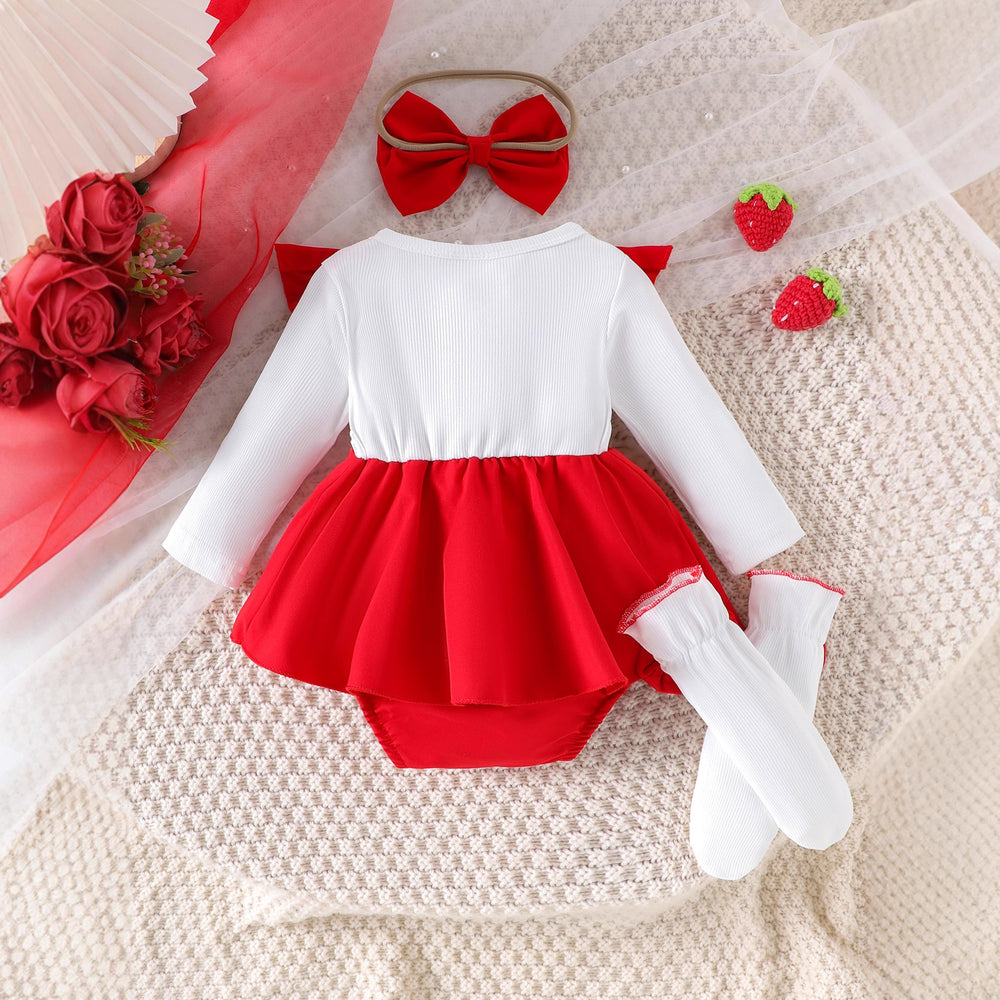 Children's clothing cross-border european and american girls strawberry chapter off-white long sleeves and red dress