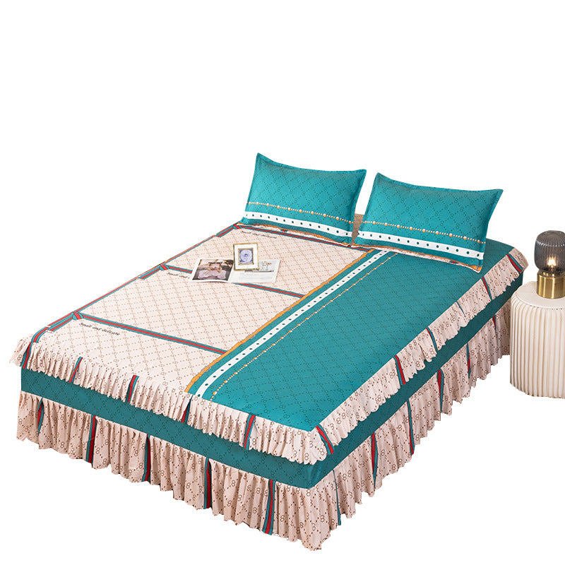 Bedspread bed skirt three-piece set korean style lace bed cover fitted sheet bed cover 3-piece set 1.68m bed 2.0 bed protector