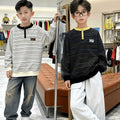 spring new kids' trendy hoodie - mid-to-large size, half-zip, striped, stylish top, boys' warm outerwear